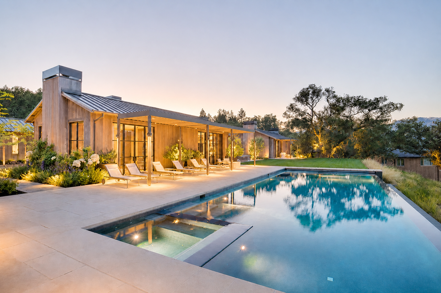 St. Helena home and pool at dusk